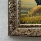 Vintage French Country Cattle Pastoral Oil Painting, Ornate Baroque Framed Farmhouse Landscape Art - Vintage Oil Painting - Arden Gallery