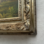Vintage French Country Cattle Pastoral Oil Painting, Ornate Baroque Framed Farmhouse Landscape Art - Vintage Oil Painting - Arden Gallery