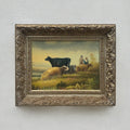 Vintage French Country Cattle Pastoral Oil Painting, Ornate Baroque Framed Farmhouse Landscape Art - Vintage Oil Painting - Arden Gallery