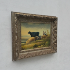 Vintage French Country Cattle Pastoral Oil Painting, Ornate Baroque Framed Farmhouse Landscape Art - Vintage Oil Painting - Arden Gallery