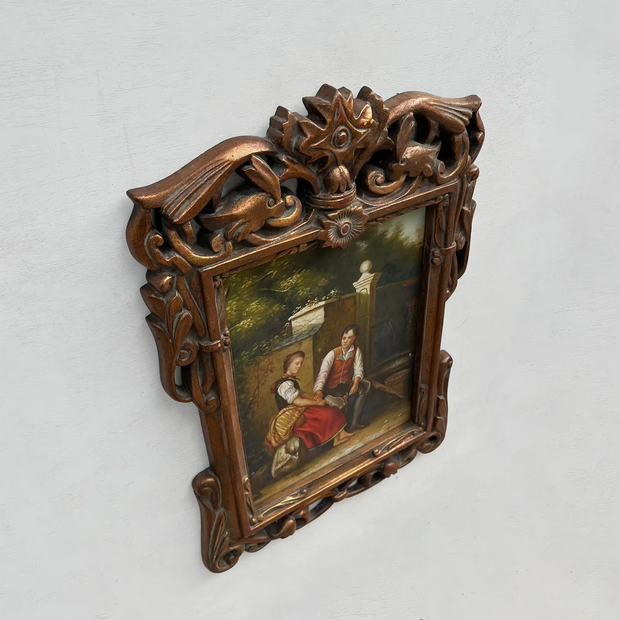 Vintage Genre Painting, European Couple Scene, Romantic Figurative Wall Art, Classical Antique Style Decor, One of a Kind 45x65cm - Vintage Oil Painting - Arden Gallery