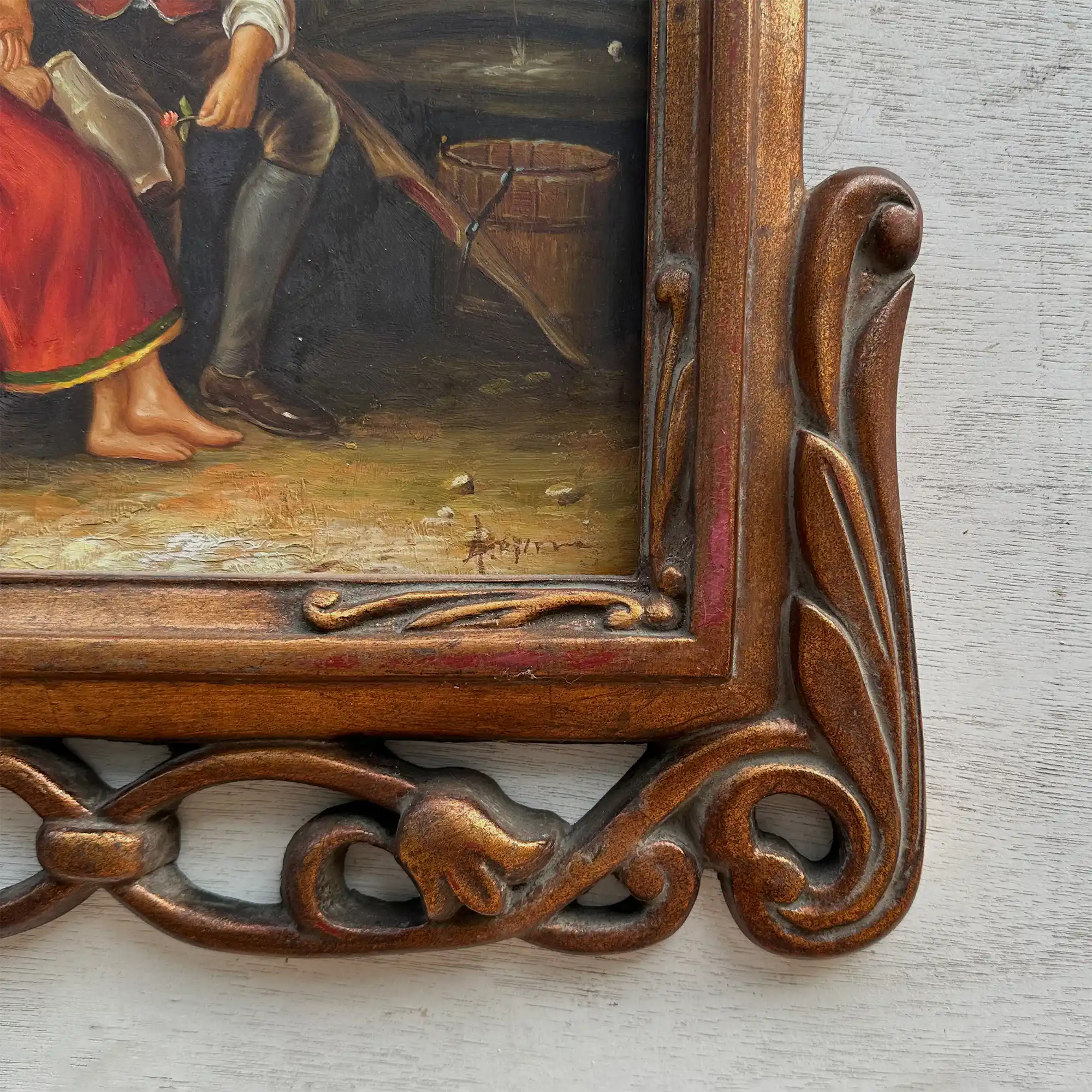 Vintage Genre Painting, European Couple Scene, Romantic Figurative Wall Art, Classical Antique Style Decor, One of a Kind 45x65cm - Vintage Oil Painting - Arden Gallery