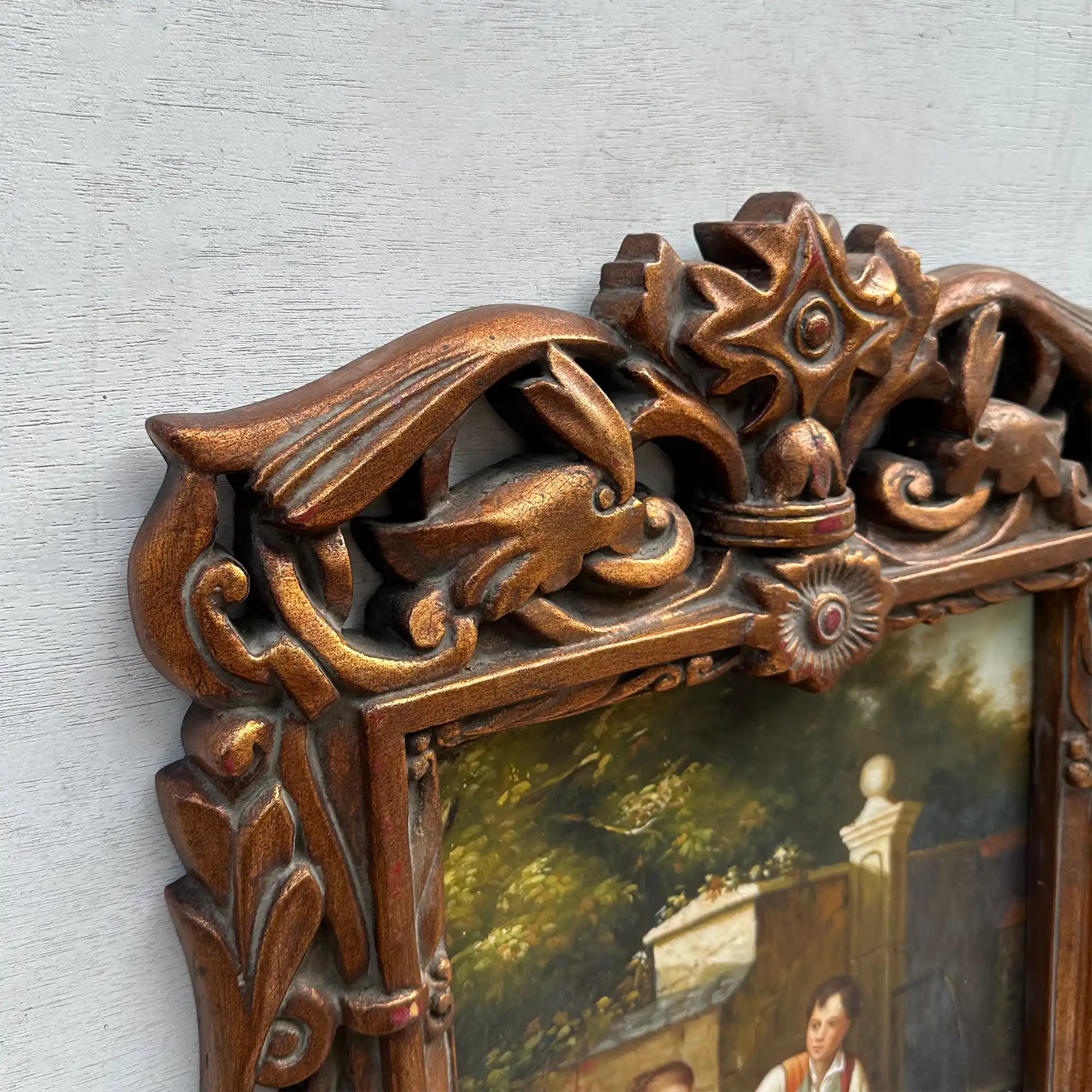Vintage Genre Painting, European Couple Scene, Romantic Figurative Wall Art, Classical Antique Style Decor, One of a Kind 45x65cm - Vintage Oil Painting - Arden Gallery