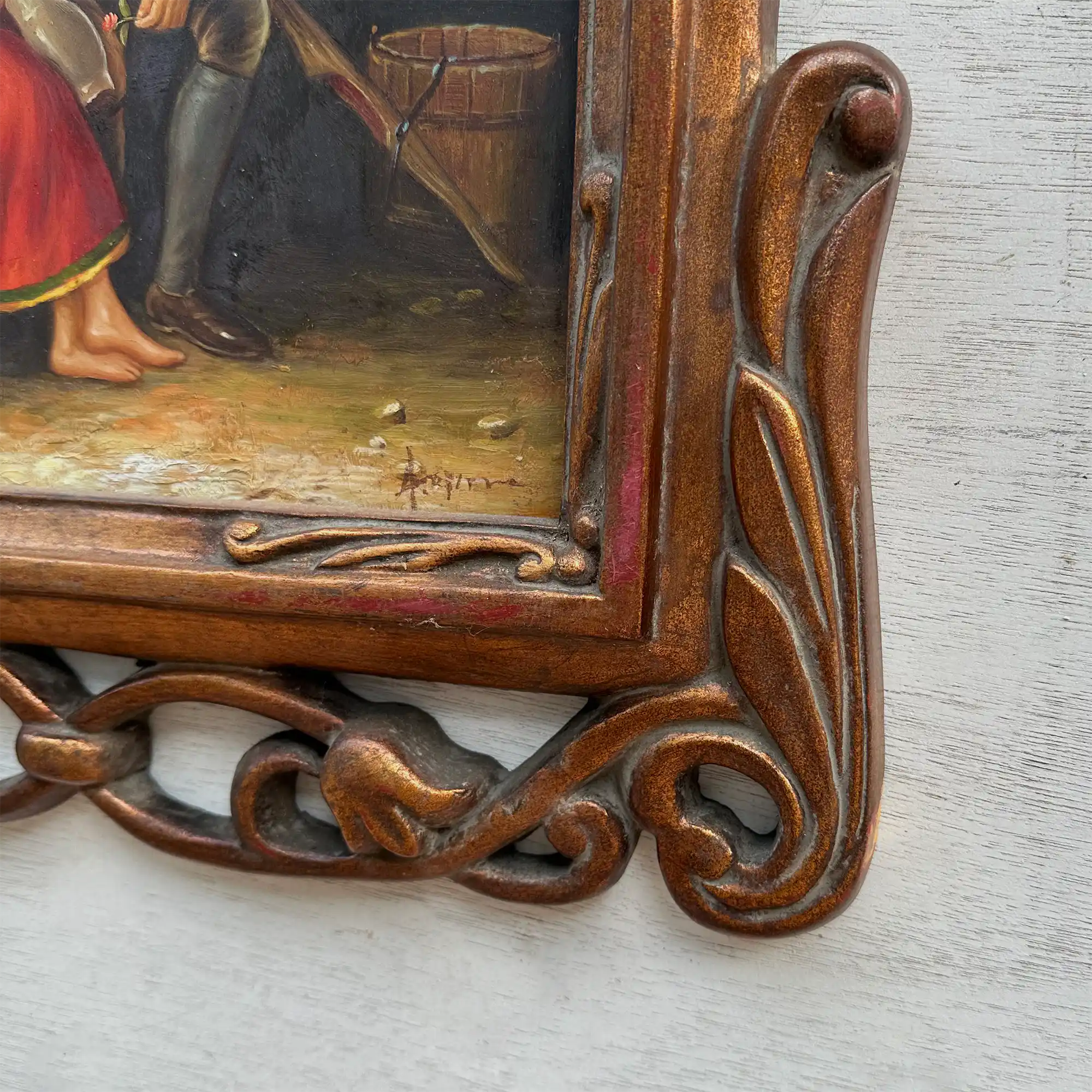 Vintage Genre Painting, European Couple Scene, Romantic Figurative Wall Art, Classical Antique Style Decor, One of a Kind 45x65cm - Vintage Oil Painting - Arden Gallery