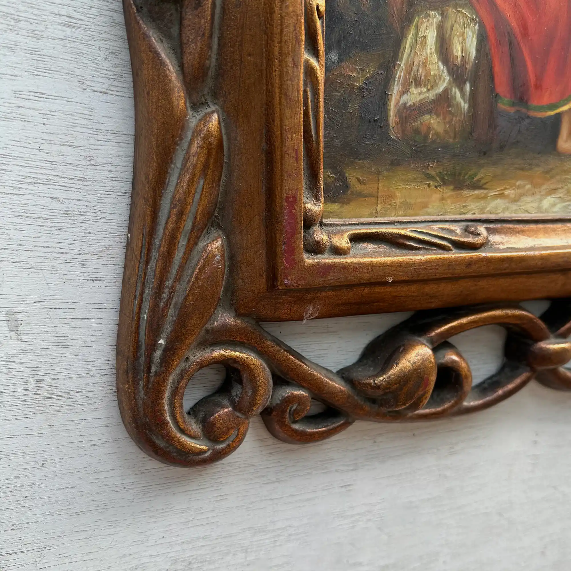 Vintage Genre Painting, European Couple Scene, Romantic Figurative Wall Art, Classical Antique Style Decor, One of a Kind 45x65cm - Vintage Oil Painting - Arden Gallery