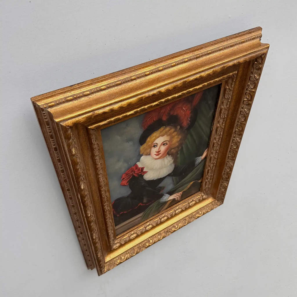 Vintage Gilded Carved Frame | Lady Portrait Hand-Painted Oil Painting 48x58cm - Vintage Oil Painting - Arden Gallery