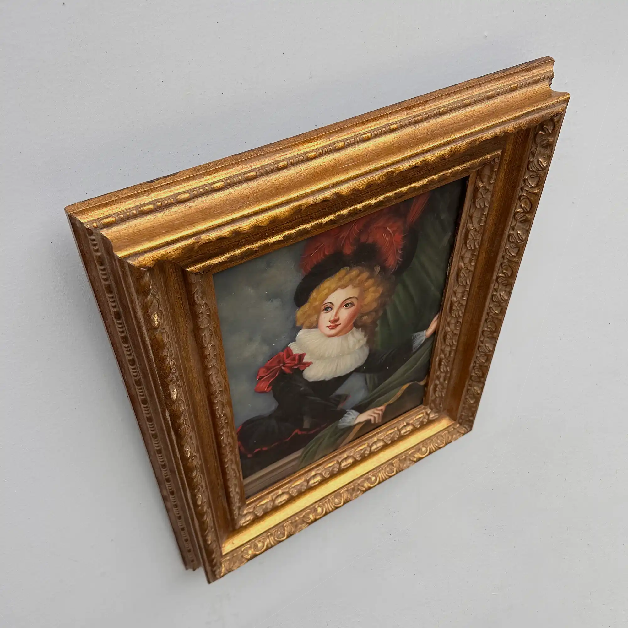 Vintage Gilded Carved Frame | Lady Portrait Hand-Painted Oil Painting 48x58cm - Vintage Oil Painting - Arden Gallery