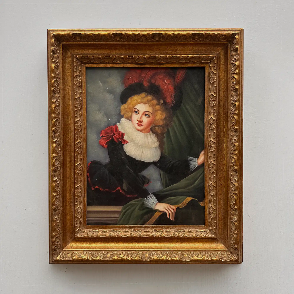 Vintage Gilded Carved Frame | Lady Portrait Hand-Painted Oil Painting 48x58cm - Vintage Oil Painting - Arden Gallery