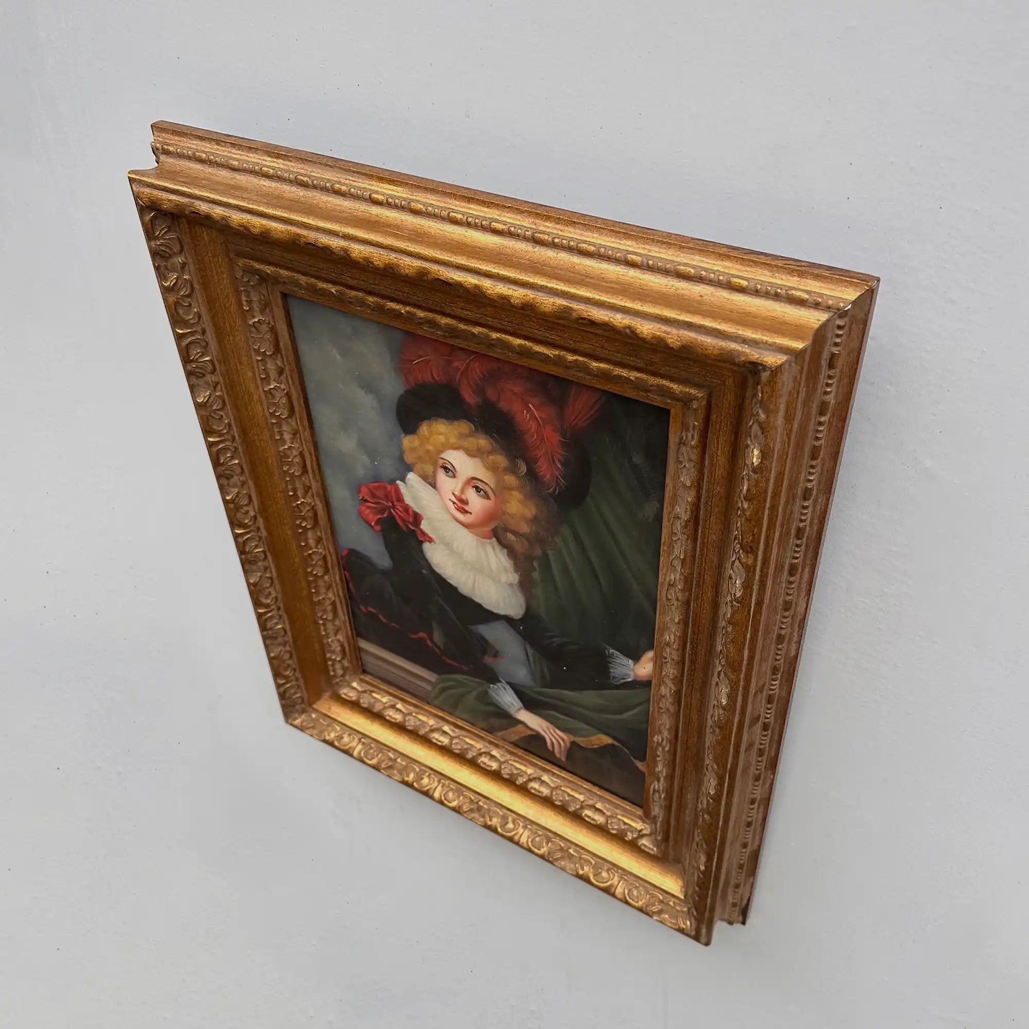 Vintage Gilded Carved Frame | Lady Portrait Hand-Painted Oil Painting 48x58cm - Vintage Oil Painting - Arden Gallery