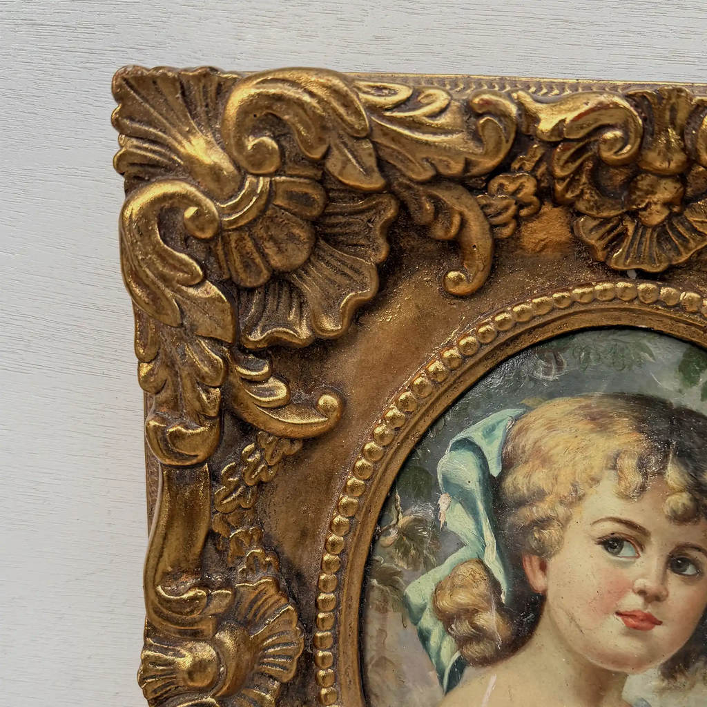 Vintage Girl Portrait Painting, Classic Hand Painted Oil Artwork, Baroque Style Ornate Framed Art - Vintage Oil Painting - Arden Gallery