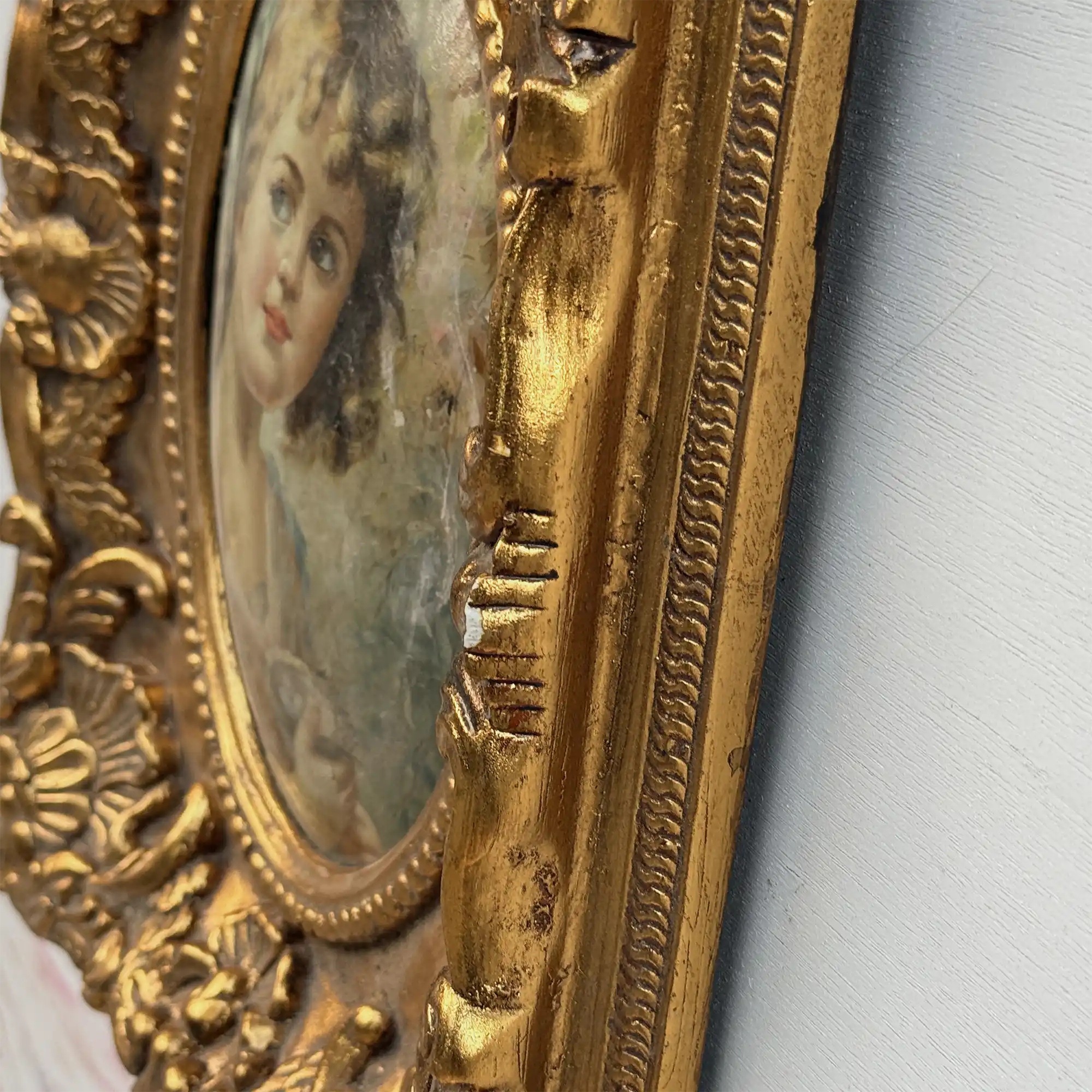 Vintage Girl Portrait Painting, Classic Hand Painted Oil Artwork, Baroque Style Ornate Framed Art - Vintage Oil Painting - Arden Gallery