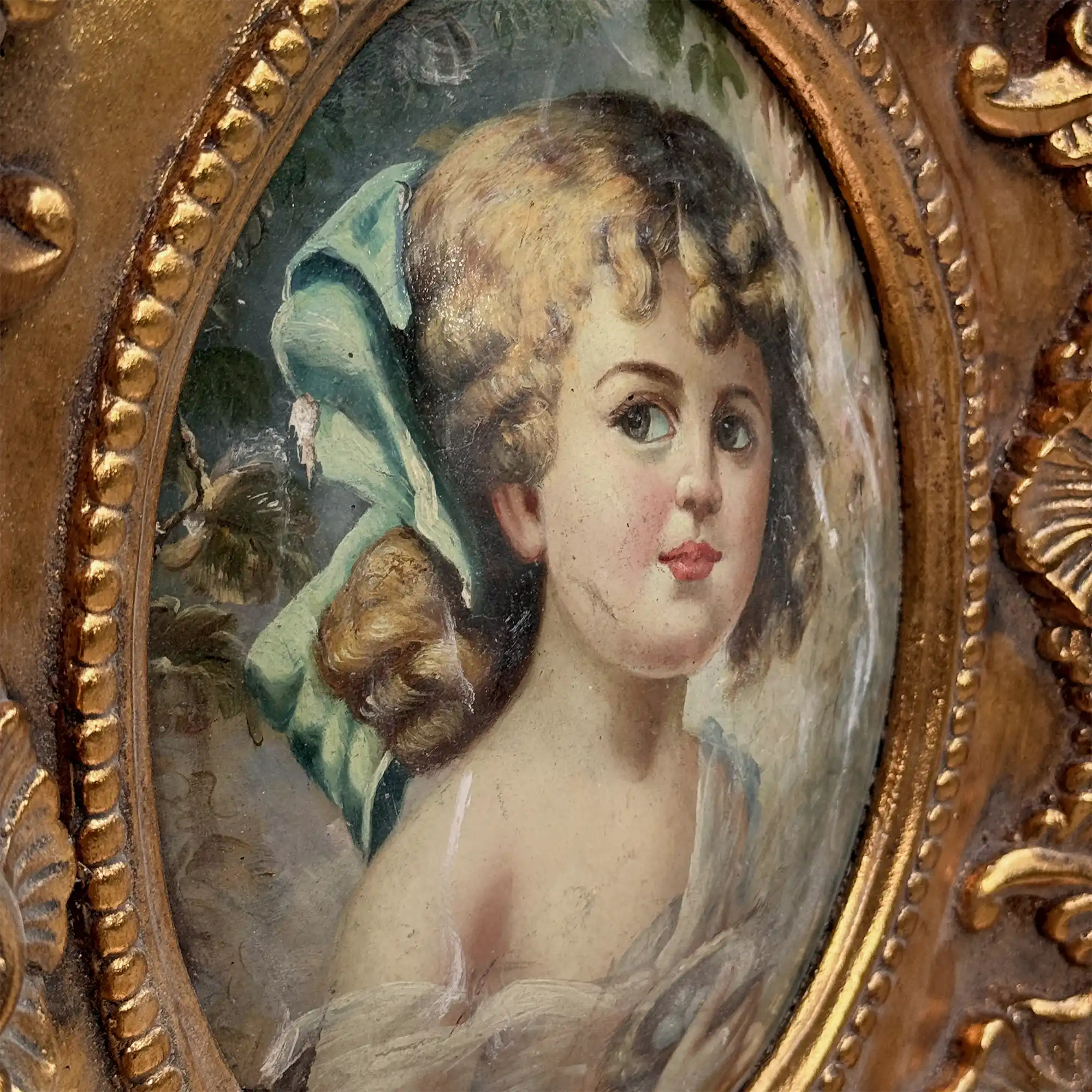 Vintage Girl Portrait Painting, Classic Hand Painted Oil Artwork, Baroque Style Ornate Framed Art - Vintage Oil Painting - Arden Gallery