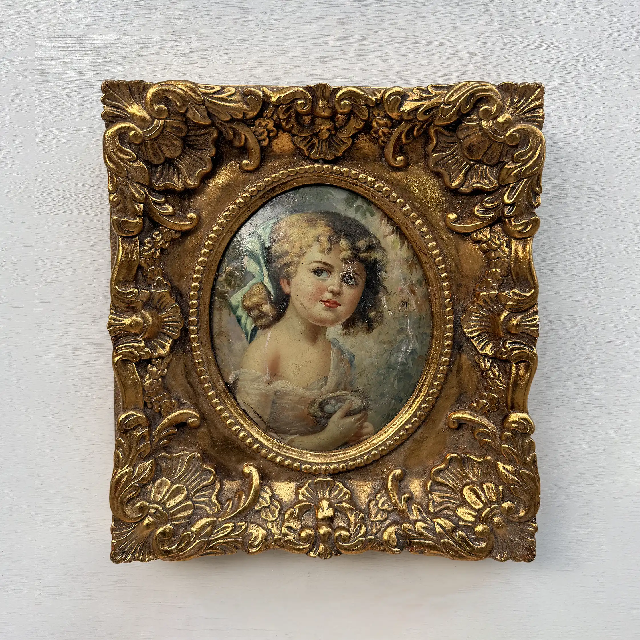 Vintage Girl Portrait Painting, Classic Hand Painted Oil Artwork, Baroque Style Ornate Framed Art - Vintage Oil Painting - Arden Gallery