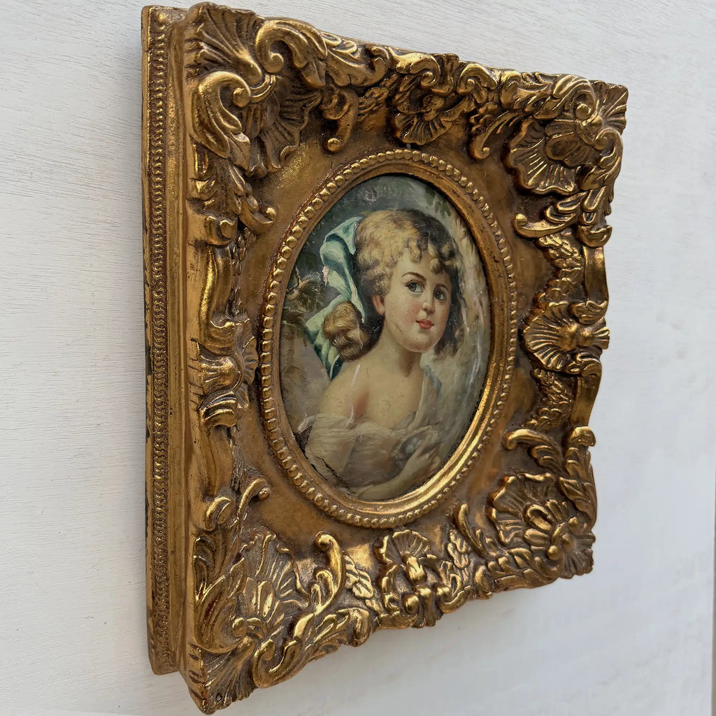 Vintage Girl Portrait Painting, Classic Hand Painted Oil Artwork, Baroque Style Ornate Framed Art - Vintage Oil Painting - Arden Gallery
