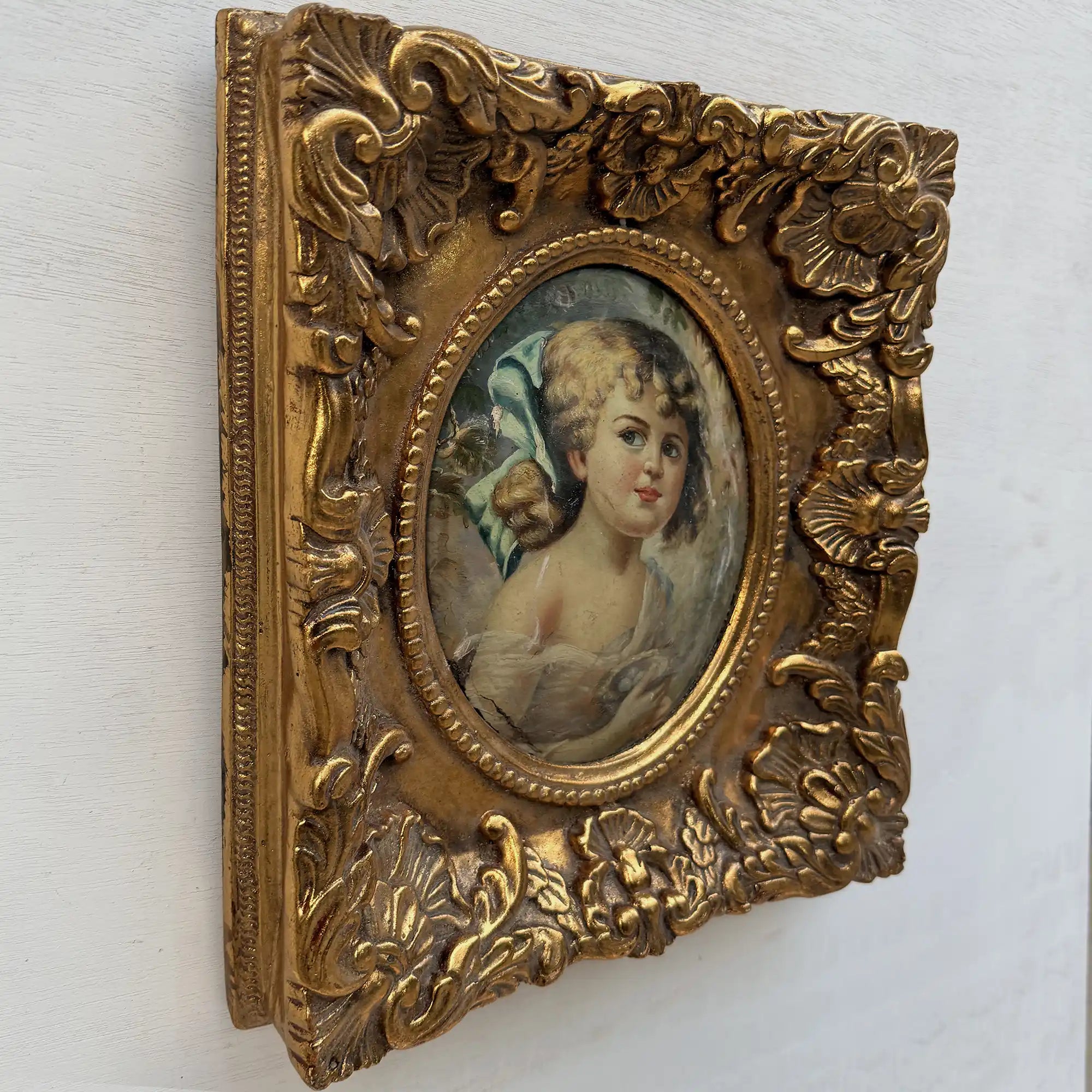 Vintage Girl Portrait Painting, Classic Hand Painted Oil Artwork, Baroque Style Ornate Framed Art - Vintage Oil Painting - Arden Gallery
