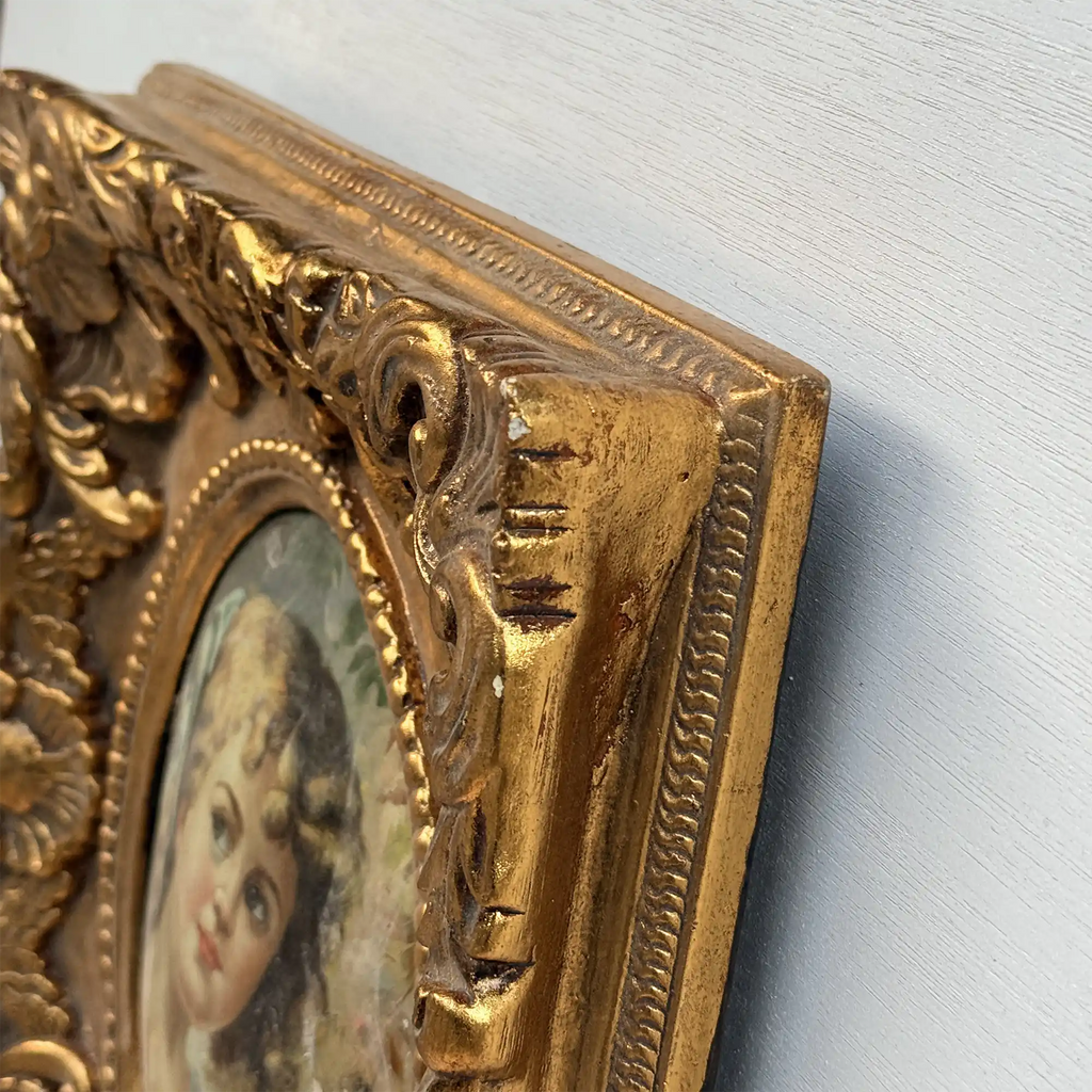 Vintage Girl Portrait Painting, Classic Hand Painted Oil Artwork, Baroque Style Ornate Framed Art - Vintage Oil Painting - Arden Gallery