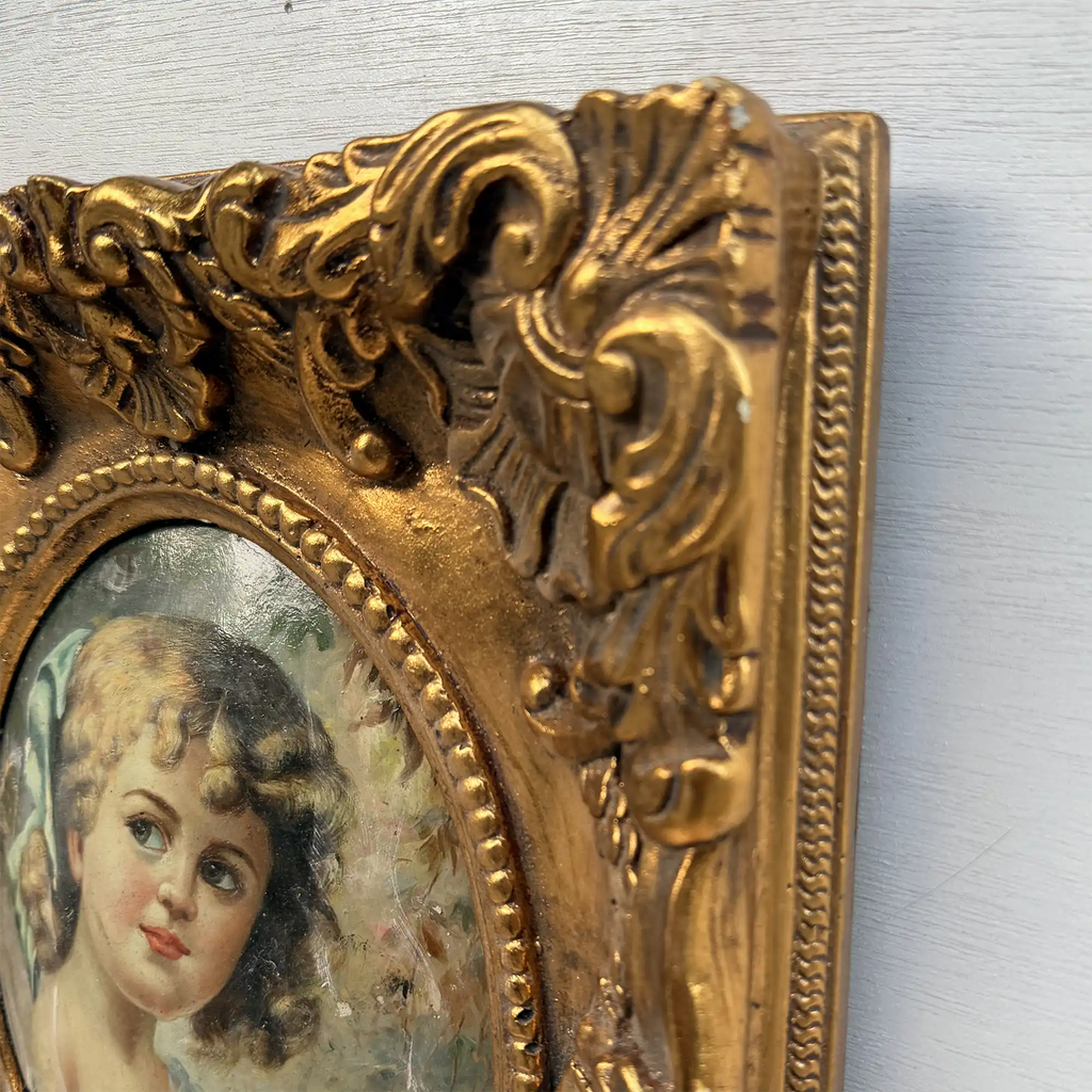Vintage Girl Portrait Painting, Classic Hand Painted Oil Artwork, Baroque Style Ornate Framed Art - Vintage Oil Painting - Arden Gallery
