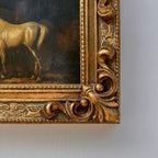 Vintage Horse Oil Painting | Baroque Carved Gold Frame | Mid-20th Century Artwork 26x21cm - Vintage Oil Painting - Arden Gallery