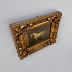 Vintage Horse Oil Painting | Baroque Carved Gold Frame | Mid-20th Century Artwork 26x21cm - Vintage Oil Painting - Arden Gallery