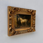Vintage Horse Oil Painting | Baroque Carved Gold Frame | Mid-20th Century Artwork 26x21cm - Vintage Oil Painting - Arden Gallery