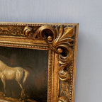 Vintage Horse Oil Painting | Baroque Carved Gold Frame | Mid-20th Century Artwork 26x21cm - Vintage Oil Painting - Arden Gallery