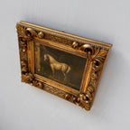 Vintage Horse Oil Painting | Baroque Carved Gold Frame | Mid-20th Century Artwork 26x21cm - Vintage Oil Painting - Arden Gallery