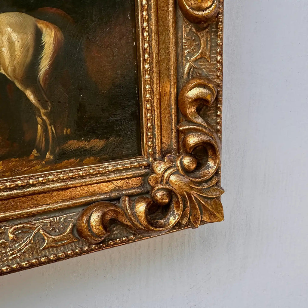 Vintage Horse Oil Painting | Baroque Carved Gold Frame | Mid-20th Century Artwork 26x21cm - Vintage Oil Painting - Arden Gallery