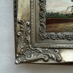 Vintage Horse Oil Painting, Black and White Rearing Horse Artwork, Ornate Silver Gold Framed Collectible Art 18.5×16.5 in - Vintage Oil Painting - Arden Gallery