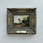 Vintage Horse Oil Painting, Black and White Rearing Horse Artwork, Ornate Silver Gold Framed Collectible Art 18.5×16.5 in - Vintage Oil Painting - Arden Gallery