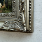 Vintage Horse Oil Painting, Black and White Rearing Horse Artwork, Ornate Silver Gold Framed Collectible Art 18.5×16.5 in - Vintage Oil Painting - Arden Gallery