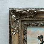 Vintage Horse Oil Painting, Black and White Rearing Horse Artwork, Ornate Silver Gold Framed Collectible Art 18.5×16.5 in - Vintage Oil Painting - Arden Gallery