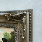 Vintage Horse Oil Painting, Black and White Rearing Horse Artwork, Ornate Silver Gold Framed Collectible Art 18.5×16.5 in - Vintage Oil Painting - Arden Gallery