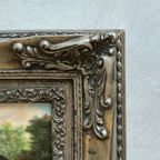 Vintage Horse Oil Painting, Black and White Rearing Horse Artwork, Ornate Silver Gold Framed Collectible Art 18.5×16.5 in - Vintage Oil Painting - Arden Gallery