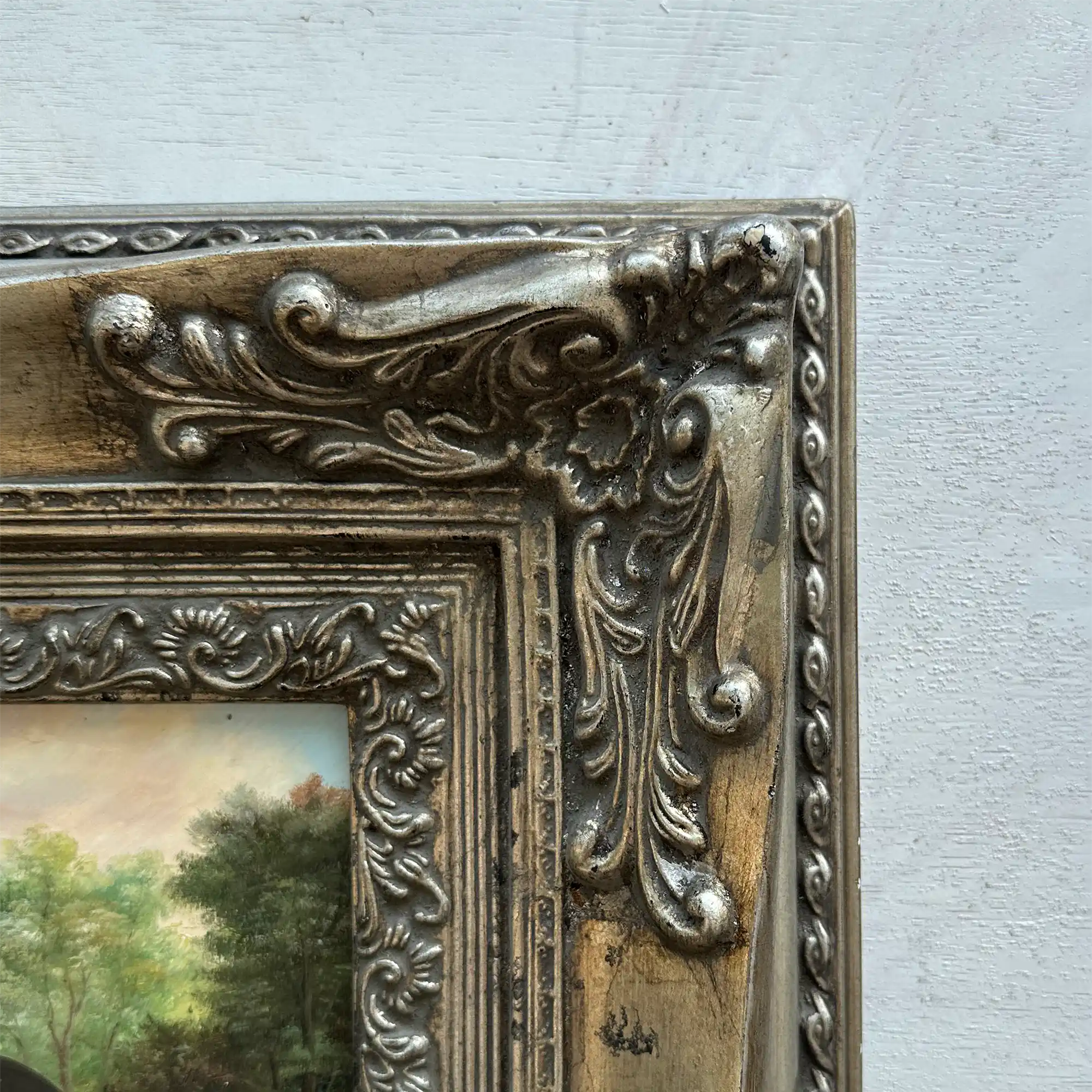Vintage Horse Oil Painting, Black and White Rearing Horse Artwork, Ornate Silver Gold Framed Collectible Art 18.5×16.5 in - Vintage Oil Painting - Arden Gallery