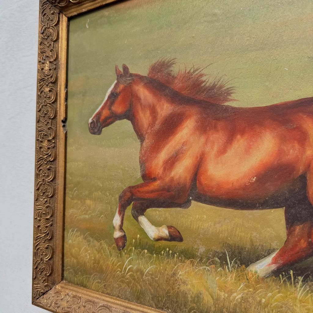Vintage Horse Painting, Classic Hand Painted Equine Artwork, Ornate Wood Framed Collectible Oil Art - Vintage Oil Painting - Arden Gallery