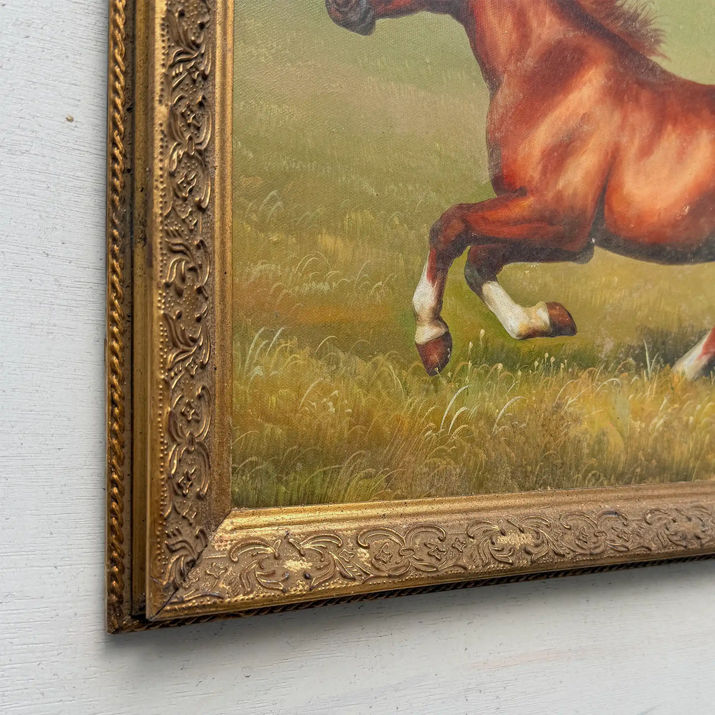 Vintage Horse Painting, Classic Hand Painted Equine Artwork, Ornate Wood Framed Collectible Oil Art - Vintage Oil Painting - Arden Gallery