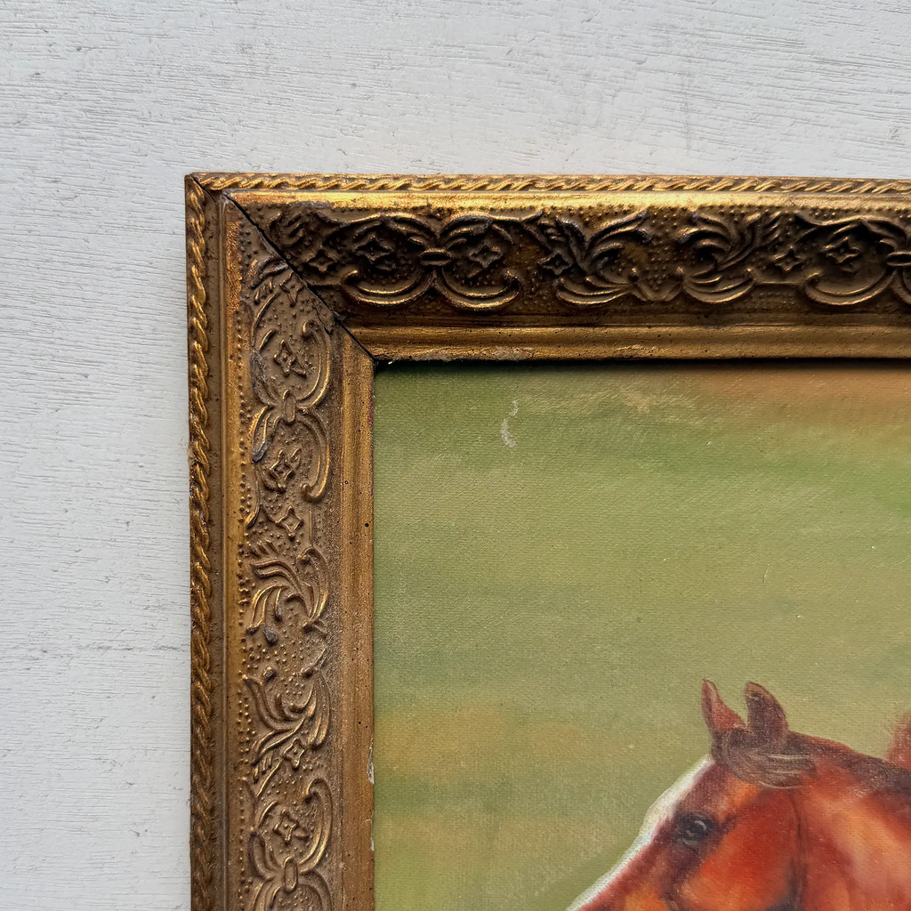 Vintage Horse Painting, Classic Hand Painted Equine Artwork, Ornate Wood Framed Collectible Oil Art - Vintage Oil Painting - Arden Gallery