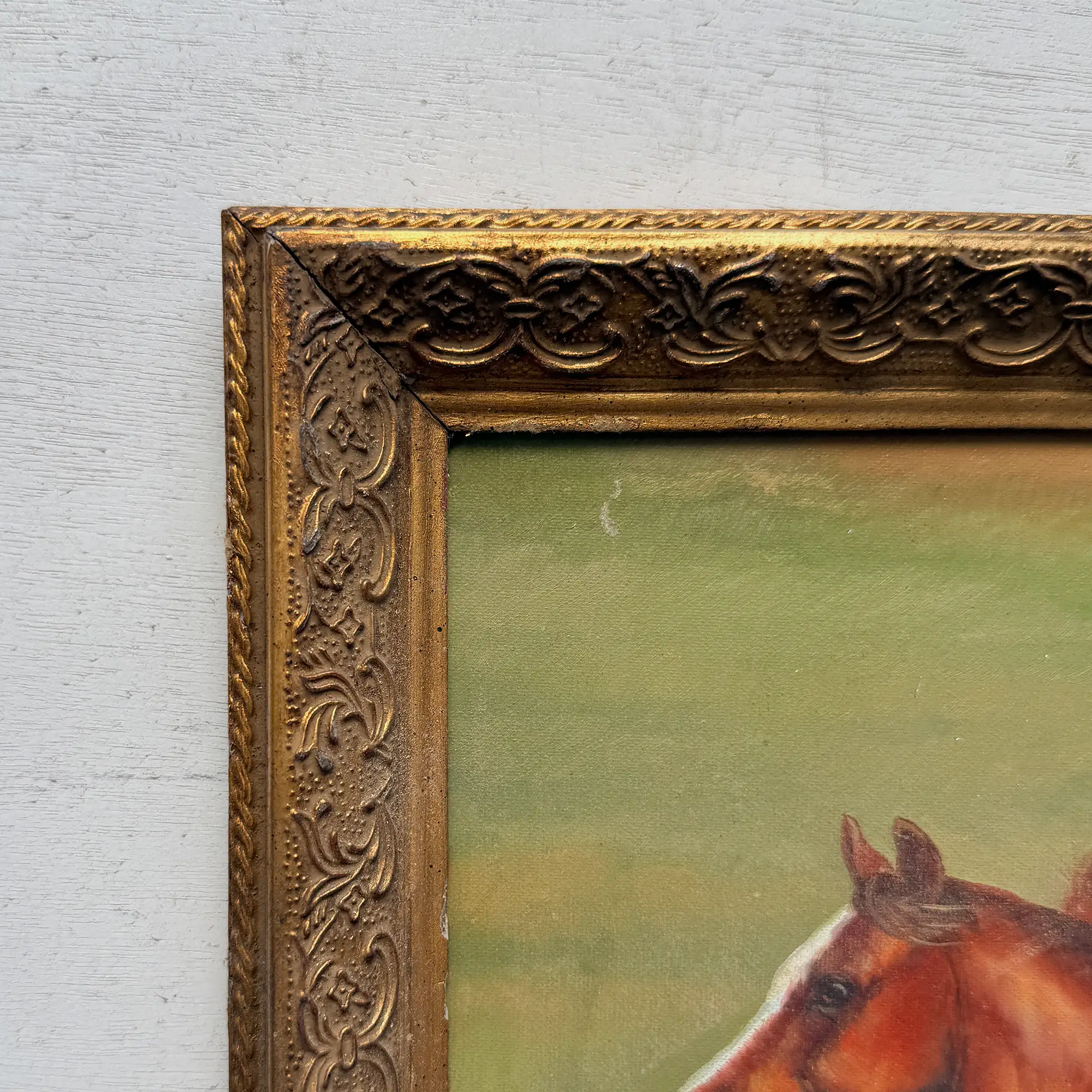 Vintage Horse Painting, Classic Hand Painted Equine Artwork, Ornate Wood Framed Collectible Oil Art - Vintage Oil Painting - Arden Gallery