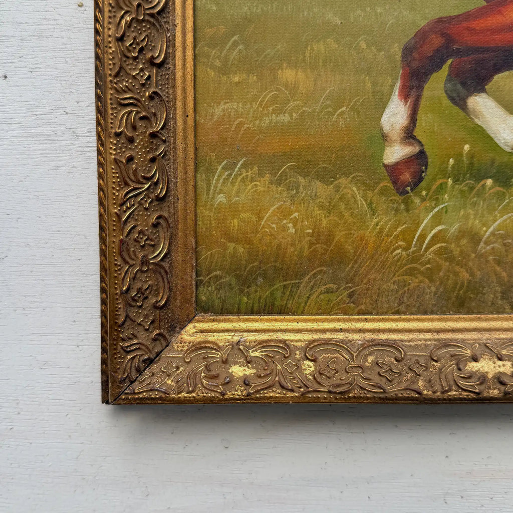 Vintage Horse Painting, Classic Hand Painted Equine Artwork, Ornate Wood Framed Collectible Oil Art - Vintage Oil Painting - Arden Gallery