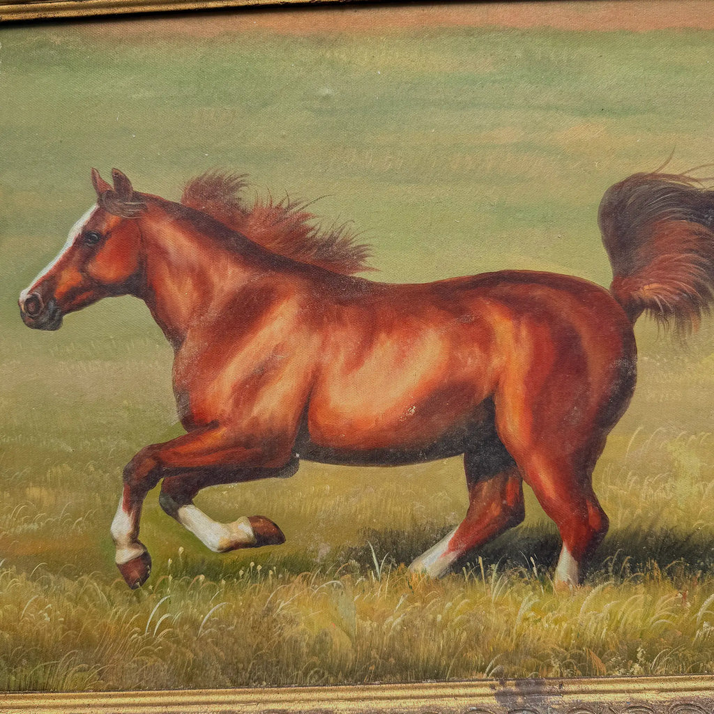 Vintage Horse Painting, Classic Hand Painted Equine Artwork, Ornate Wood Framed Collectible Oil Art - Vintage Oil Painting - Arden Gallery