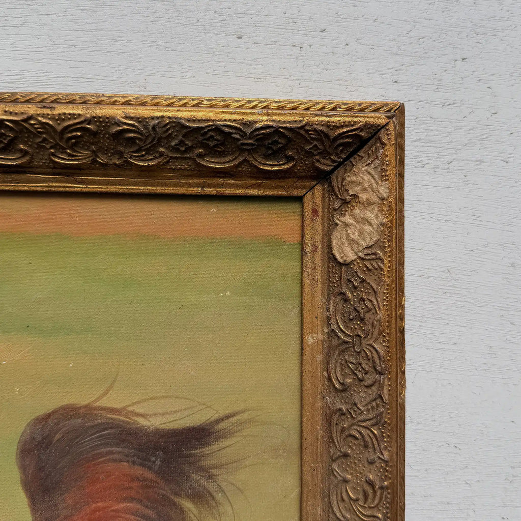 Vintage Horse Painting, Classic Hand Painted Equine Artwork, Ornate Wood Framed Collectible Oil Art - Vintage Oil Painting - Arden Gallery