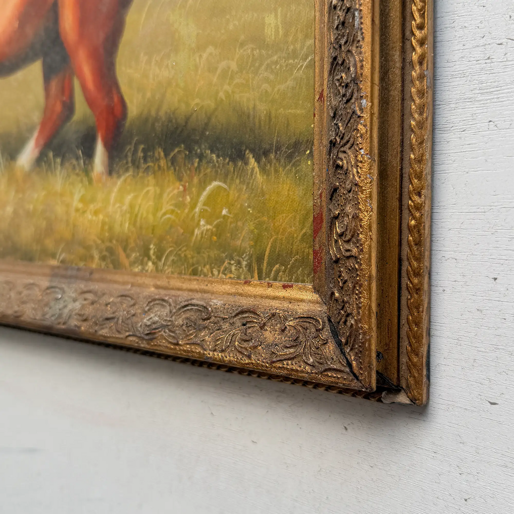 Vintage Horse Painting, Classic Hand Painted Equine Artwork, Ornate Wood Framed Collectible Oil Art - Vintage Oil Painting - Arden Gallery