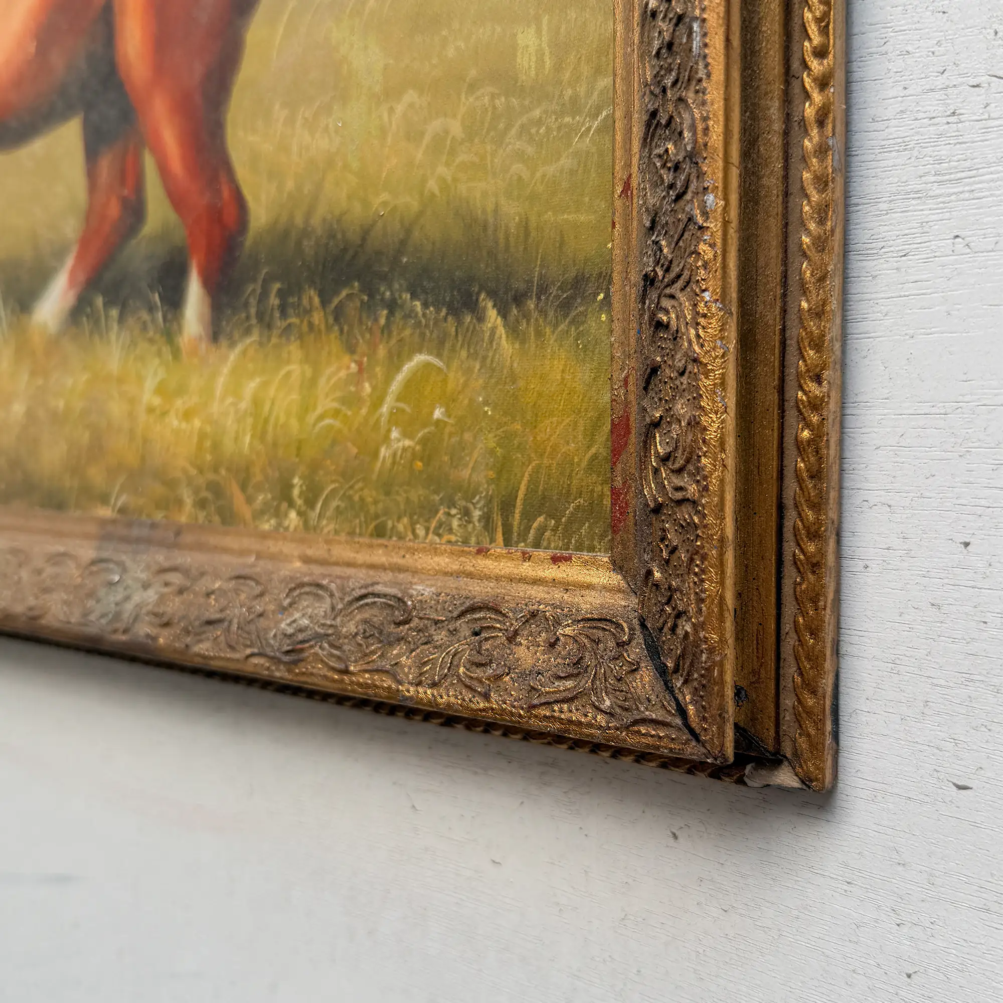 Vintage Horse Painting, Classic Hand Painted Equine Artwork, Ornate Wood Framed Collectible Oil Art - Vintage Oil Painting - Arden Gallery