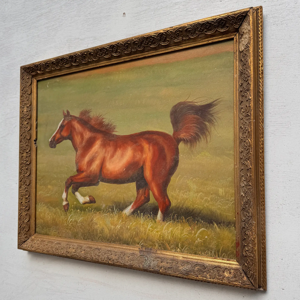 Vintage Horse Painting, Classic Hand Painted Equine Artwork, Ornate Wood Framed Collectible Oil Art - Vintage Oil Painting - Arden Gallery