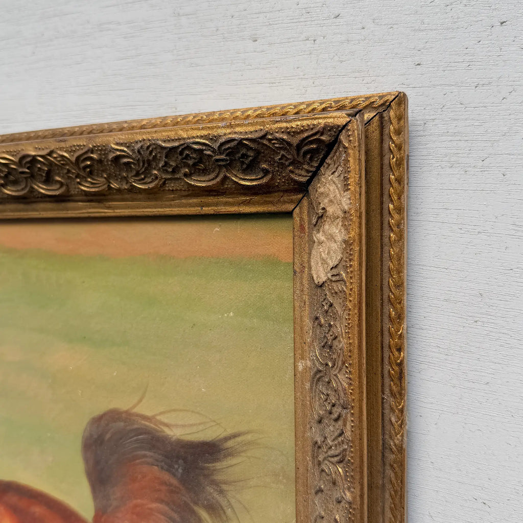Vintage Horse Painting, Classic Hand Painted Equine Artwork, Ornate Wood Framed Collectible Oil Art - Vintage Oil Painting - Arden Gallery