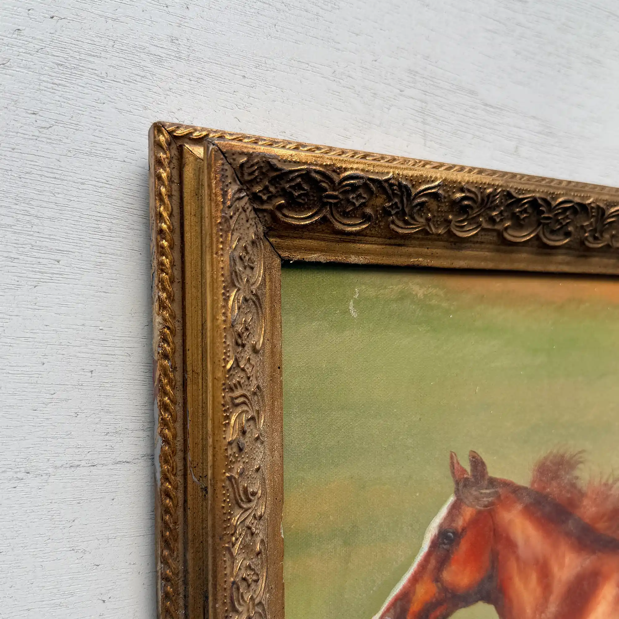 Vintage Horse Painting, Classic Hand Painted Equine Artwork, Ornate Wood Framed Collectible Oil Art - Vintage Oil Painting - Arden Gallery