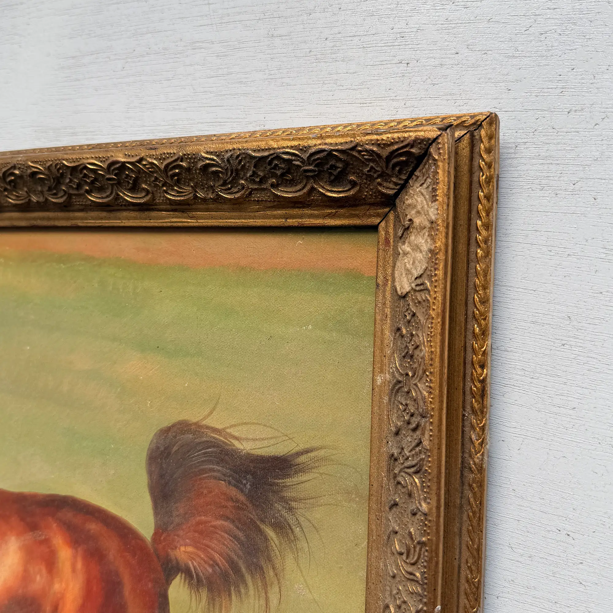 Vintage Horse Painting, Classic Hand Painted Equine Artwork, Ornate Wood Framed Collectible Oil Art - Vintage Oil Painting - Arden Gallery