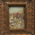 Vintage Hunting Painting, European Horse and Hounds Art for Rustic Lodge Decor 32x37cm - Vintage Oil Painting - Arden Gallery