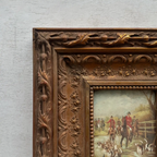 Vintage Hunting Painting, European Horse and Hounds Art for Rustic Lodge Decor 32x37cm - Vintage Oil Painting - Arden Gallery