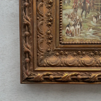 Vintage Hunting Painting, European Horse and Hounds Art for Rustic Lodge Decor 32x37cm - Vintage Oil Painting - Arden Gallery